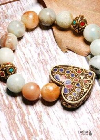 Boho Bracelet, Green Amazonite Ethic Heart